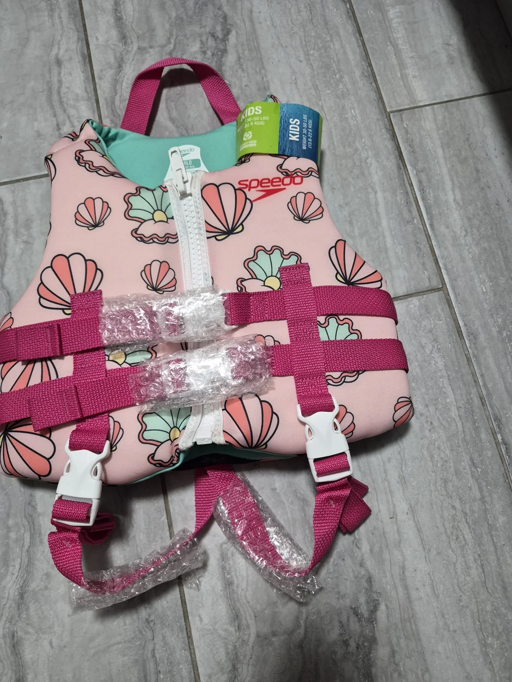 Speedo Kids Pink Shell Print Ski Vest Bright Pink Adjustable Straps 30-50 Lbs
